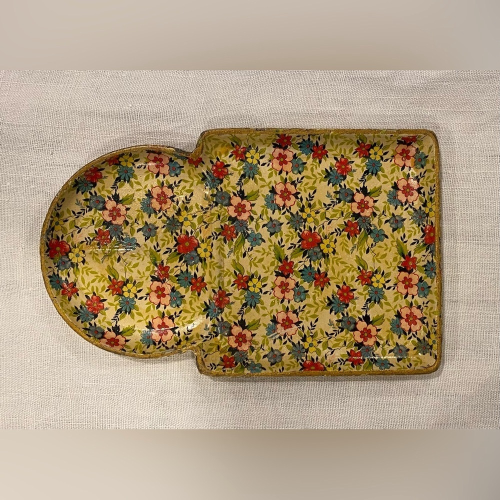 Vintage 1950’s floral Japan painted paper mache tray- snacks /trinket holder